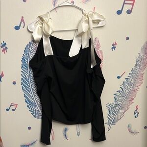 SHEIN Elegant Black Top with White Satin Bows
